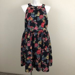 ModCloth Fervour Floral Fit & Flare Black Dress